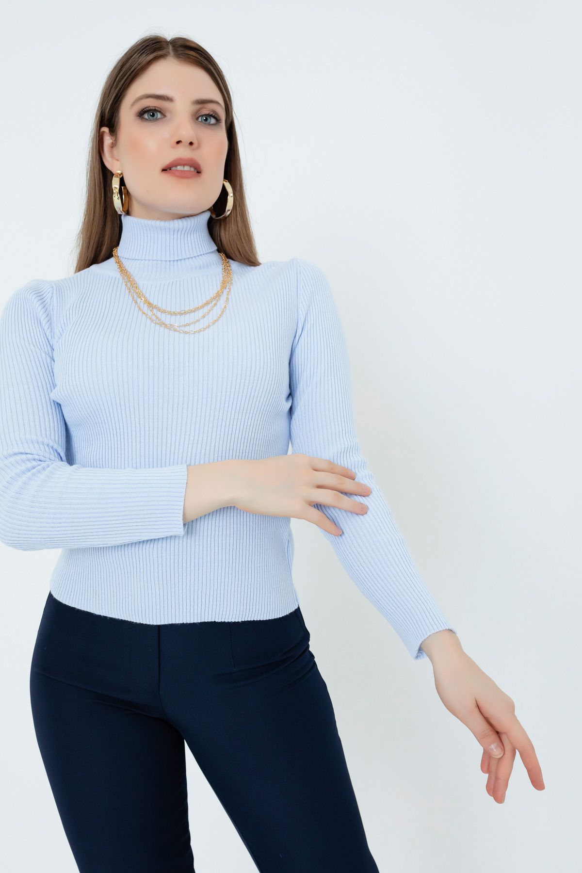 Women's light blue turtleneck sweater new arrivals