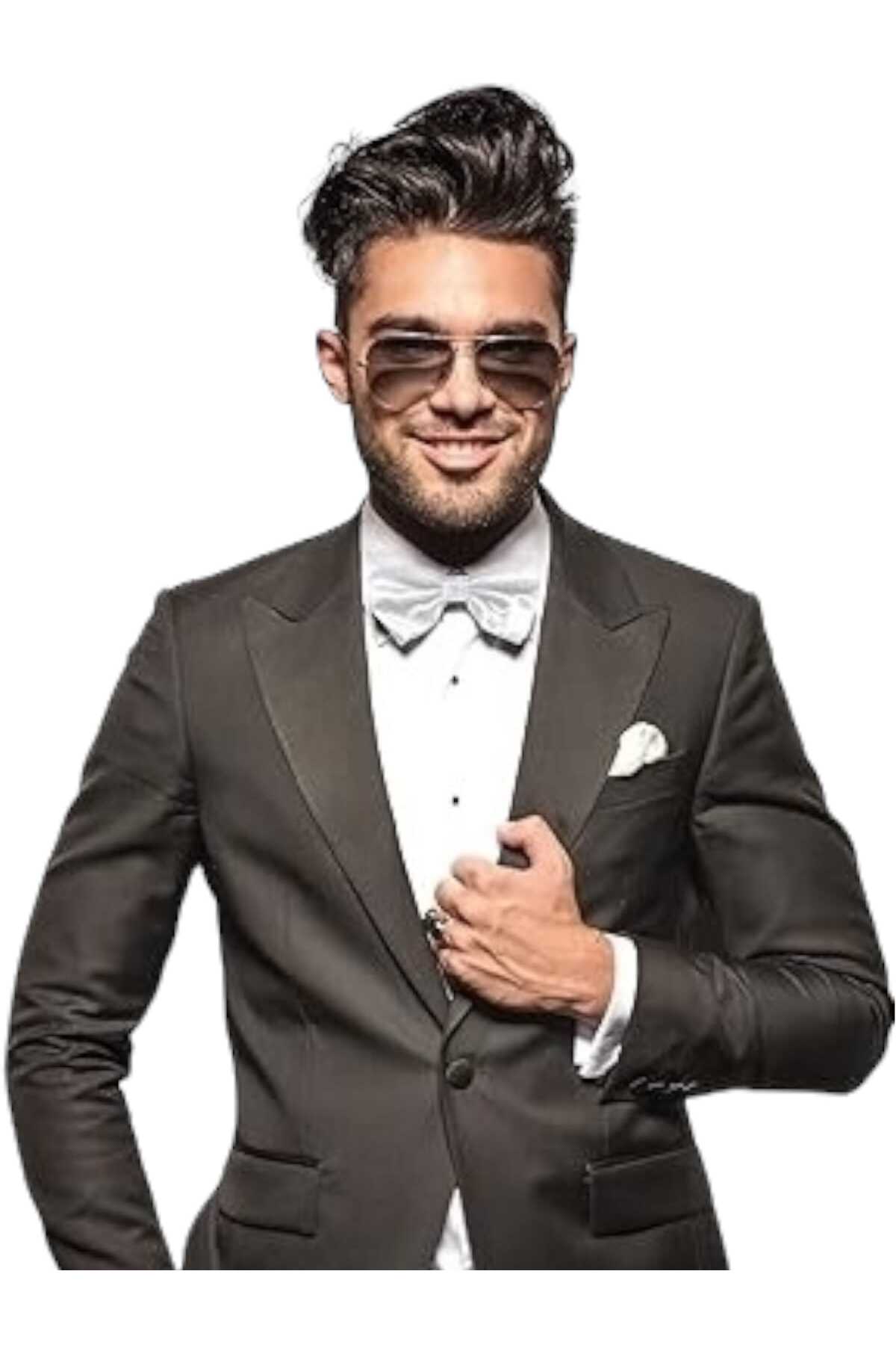 Trenderrs Erkek Düz Renk Saten Papyon görsel 7