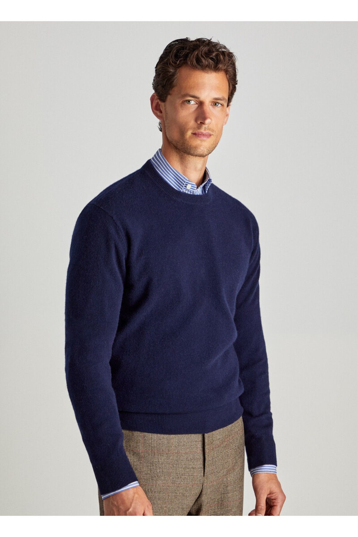 Tarz Cool Navy Blue Men s Slim Fit Crew Neck Basic Knitwear Sweater