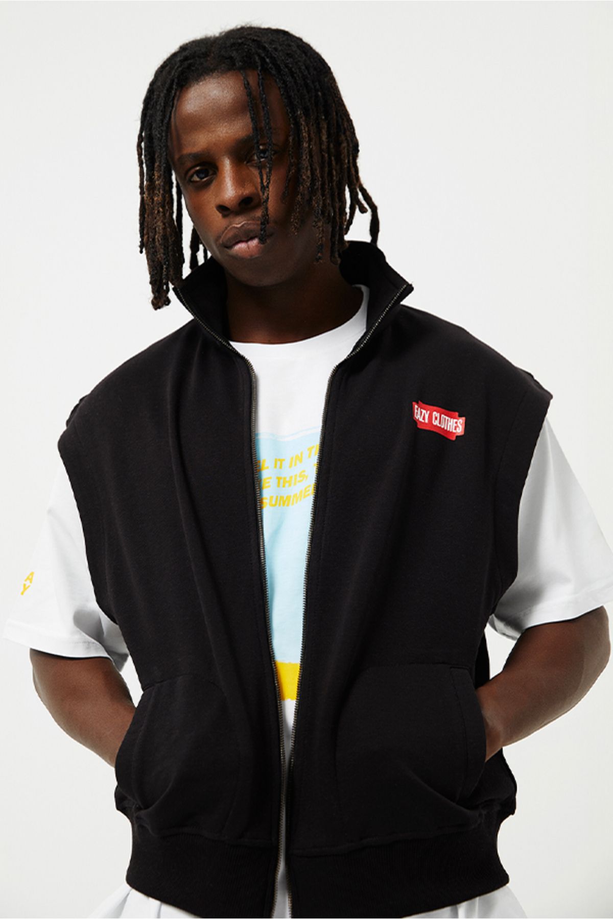 Eazy Co-Eazy Basic Unisex Black Stand-up Collar Vest 3