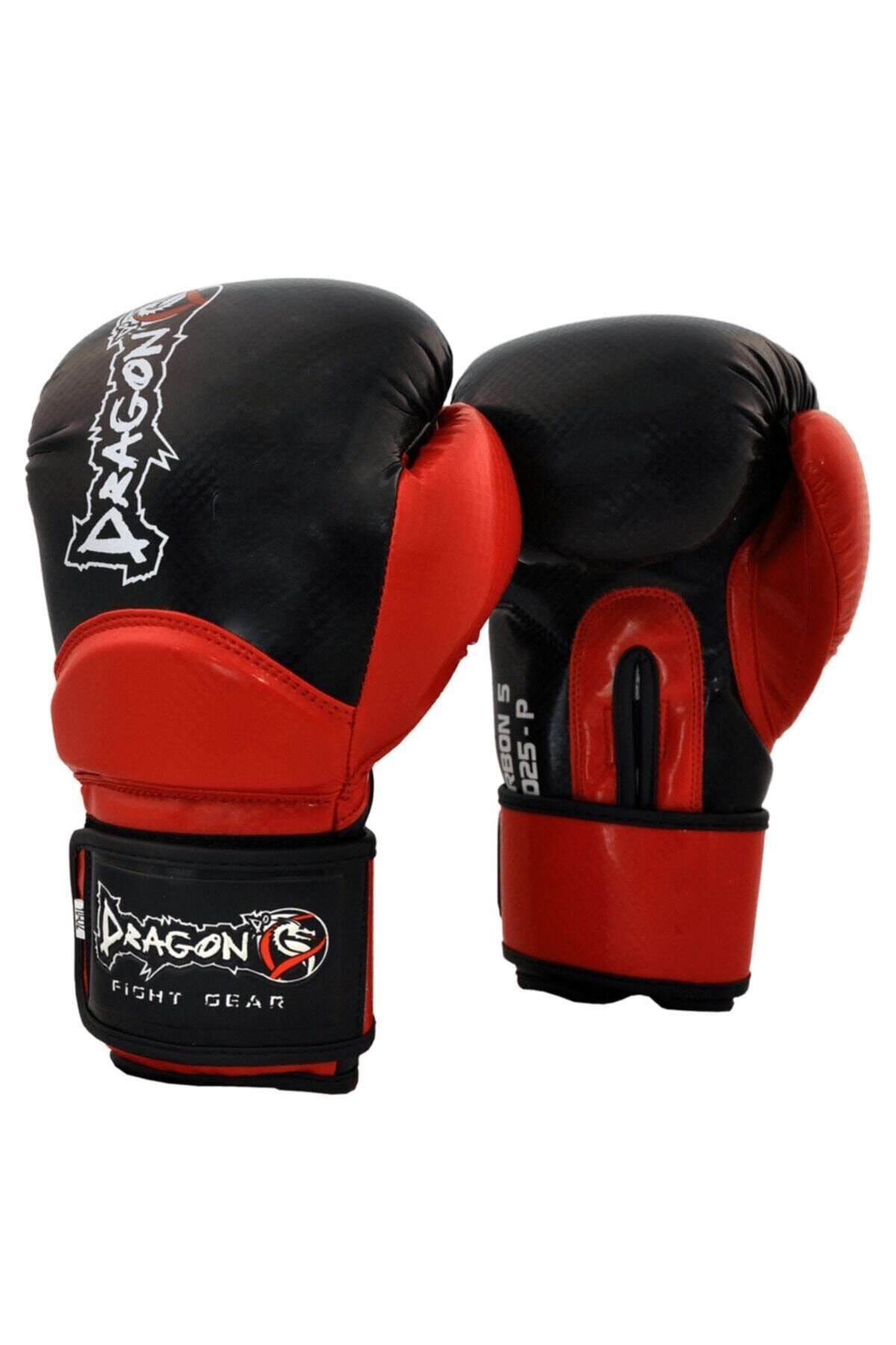 تجهیزات بوکس مشکی کربن مویی تایلندی و دستکش Kick Boks قرمز سیاه Dragondo