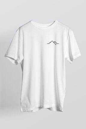 Unisex Beyaz Mountain Baskılı T-shirt MOUNTAİN