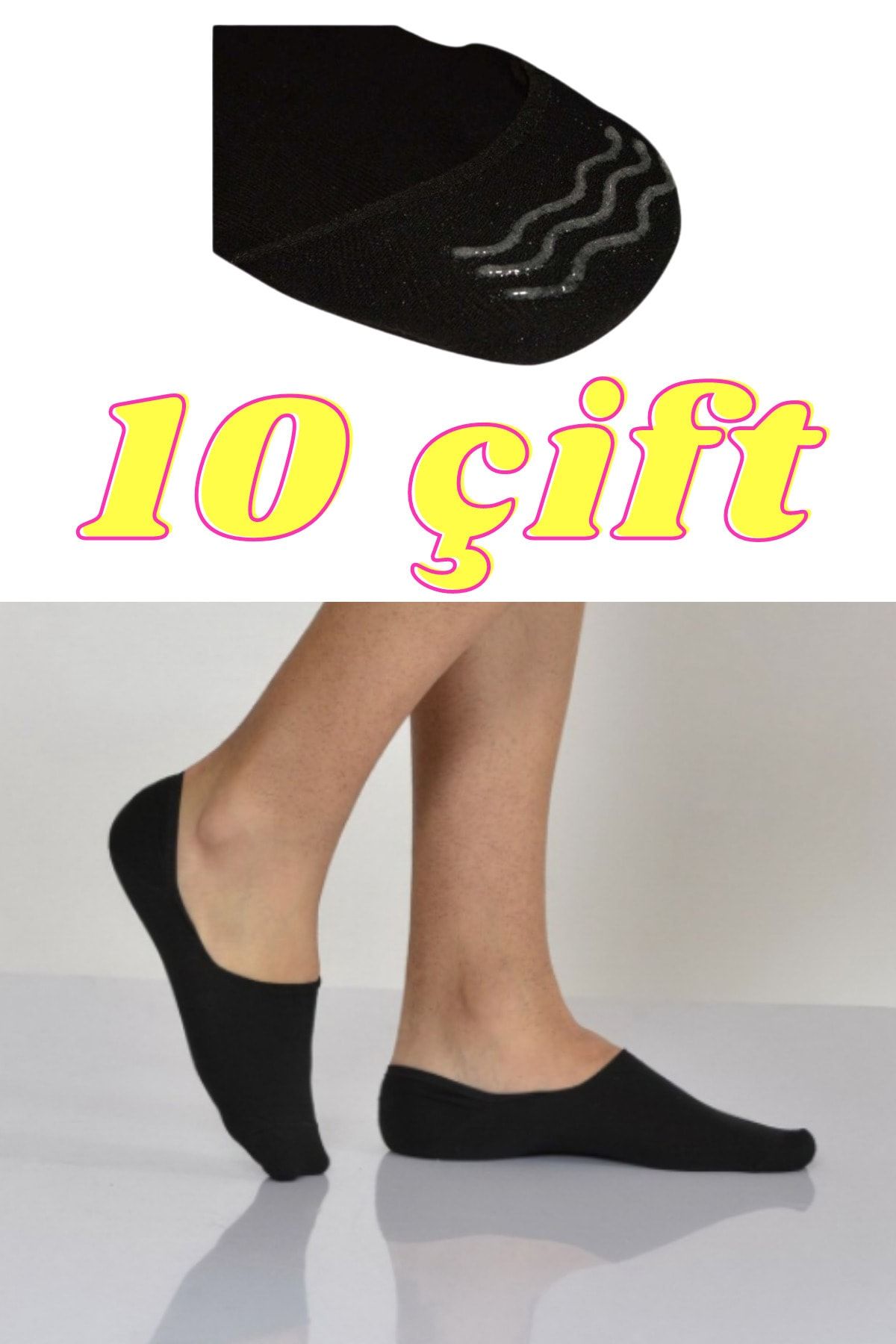 socksbox 10 Pairs Seamless Black Men's Silicone Ballerina Socks - Trendyol