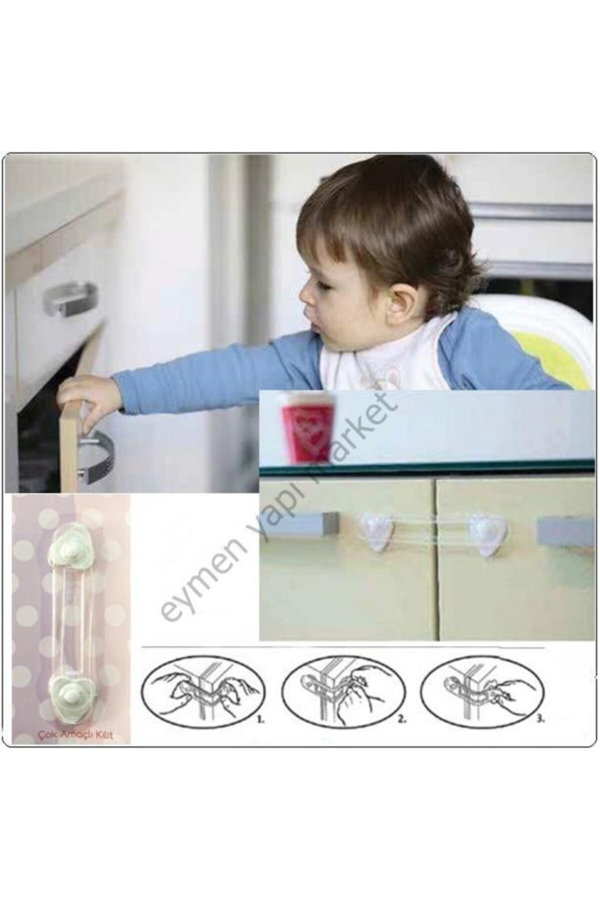 EYM Bebek Çocuk Için Çok Amaçlı Dolap Çekmece Güvenlik Kilidi fotoğrafı 3 (önizleme)