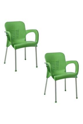 2 Adet Metal Ayaklı Plastik Sandalye Yeşil Hesapli2322
