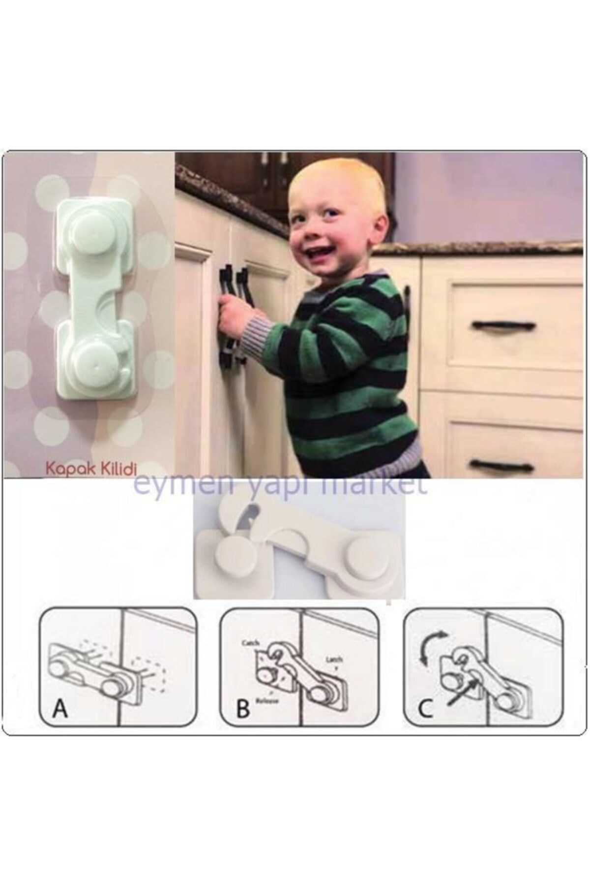 EYM Bebek Çocuk Için Dolap Kapak Güvenlik Kilidi fotoğrafı 3 (önizleme)