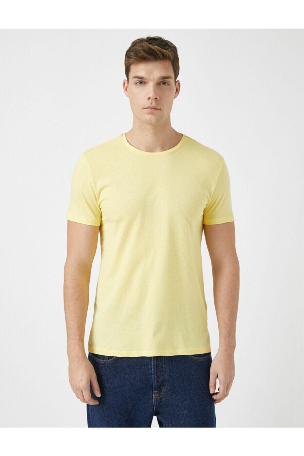 تیشرت مردانه زرد کوتون | 1YAM12136LK اورجینال - تصویر 3