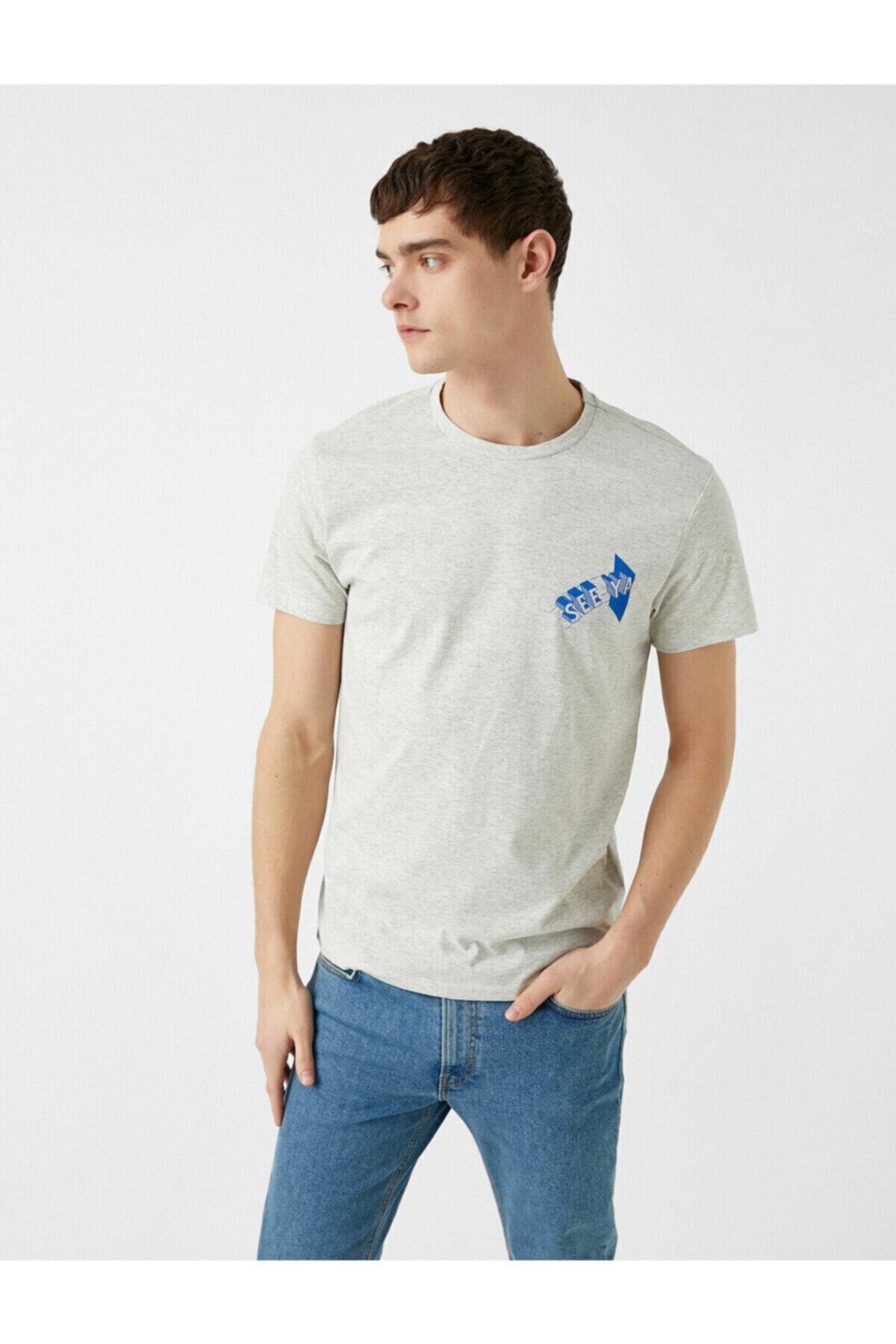 تیشرت مردانه خاکستری کوتون | 1YAM11501HK اورجینال - تصویر 2