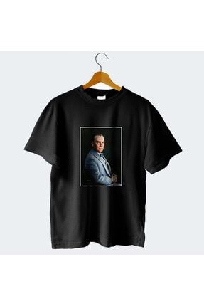 Unisex Siyah Mustafa Kemal Atatürk Tasarımlı Baskılı Pamuklu T-shirt S-GRSLSHIRT00-39