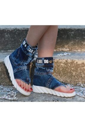 Kadın Mavi Kot Sandalet H-28-21003