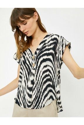 Kadın Siyah Zebra Desenli Bluz 9YAK62063UW