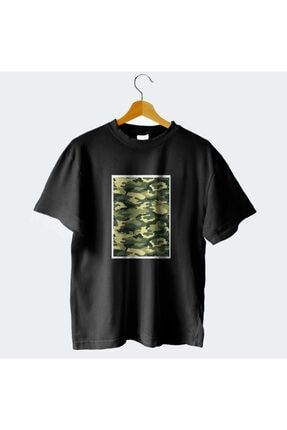 Kamuflaj Desenli Siyah Pamuklu T-shirt S-GRSLSHIRT00-21