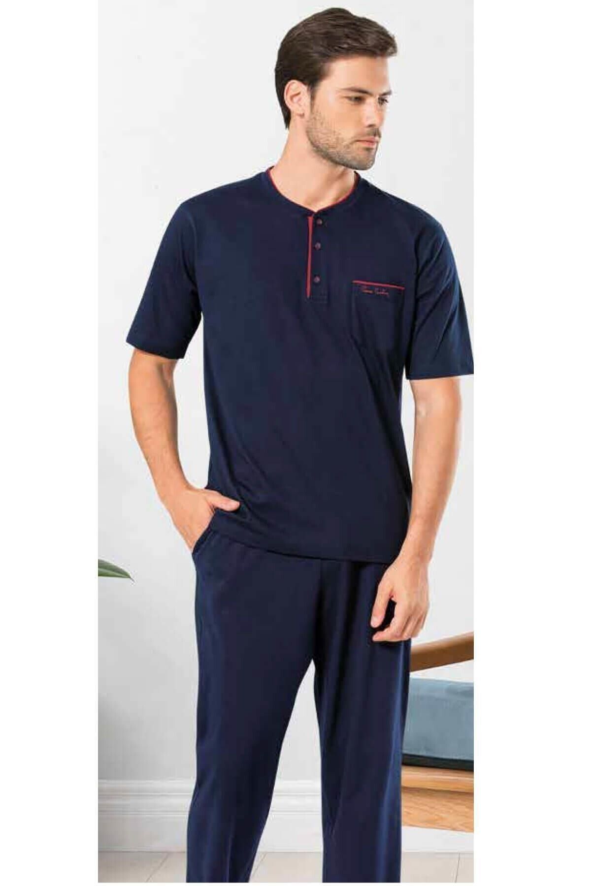 ست پیژامه قرمز مردانه لباس خواب سه نفره 5370 Pierre Cardin