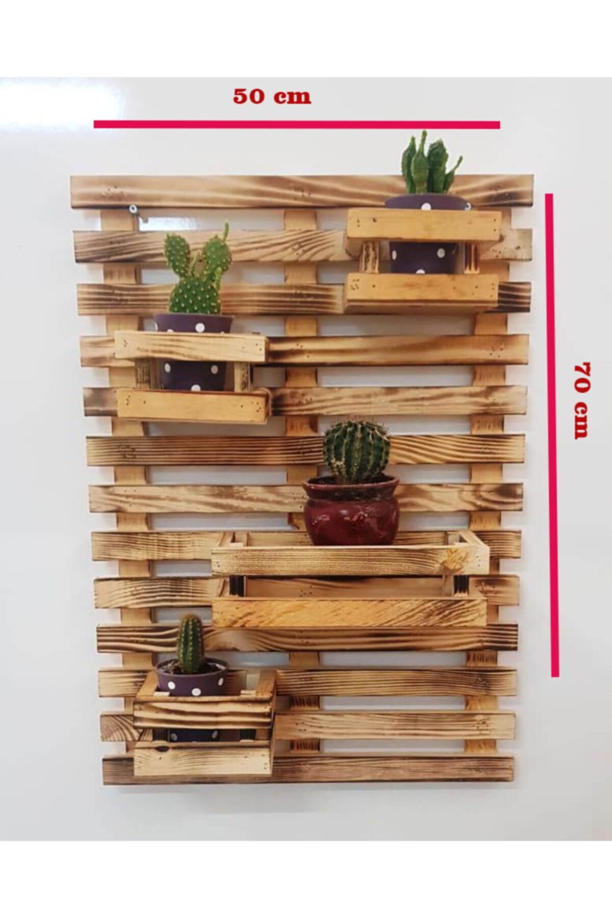 Ahşap Pusula Ahşap Saksı Standı, Duvar Saksısı 50x70cm Eskitme Çam