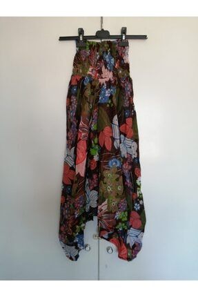 Kadın Otantik Pamuk Çok Renkli Çiçekli Pul Nakışlı Lastikli Şalvar Pantolon 5571180