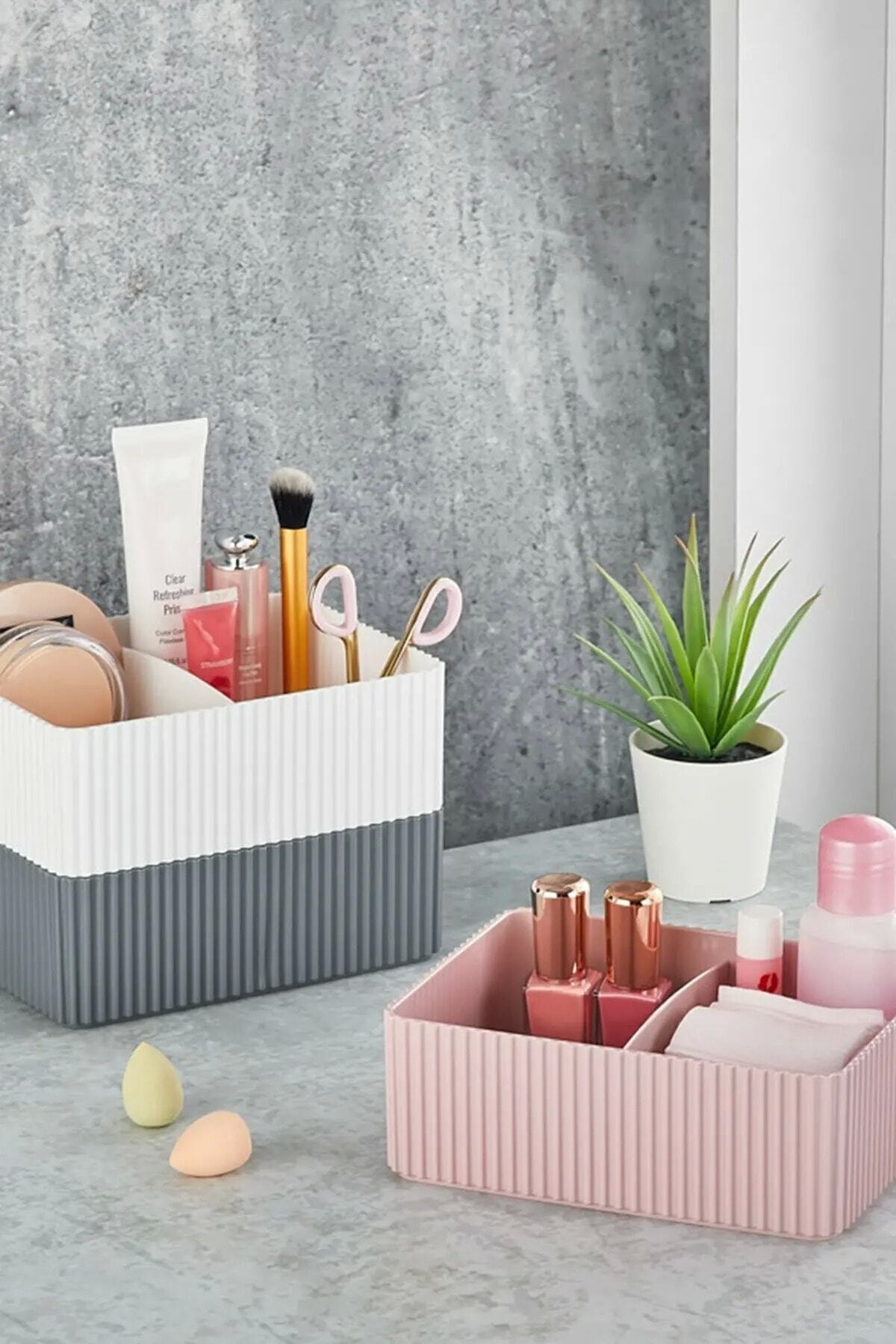 3 Pieces - Partitioned Bathroom Kitchen Cosmetics Organizer Floor Organizer Box