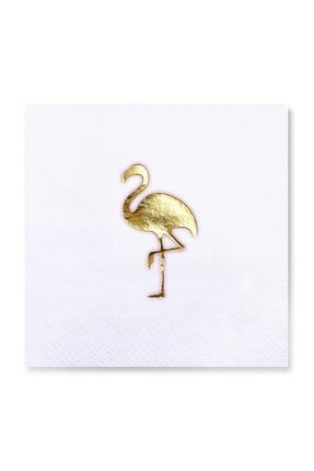 33x33 Cm Altın Varak Flamingo Desenli 16'lı Beyaz Renkli Kağıt Peçete SB-2380