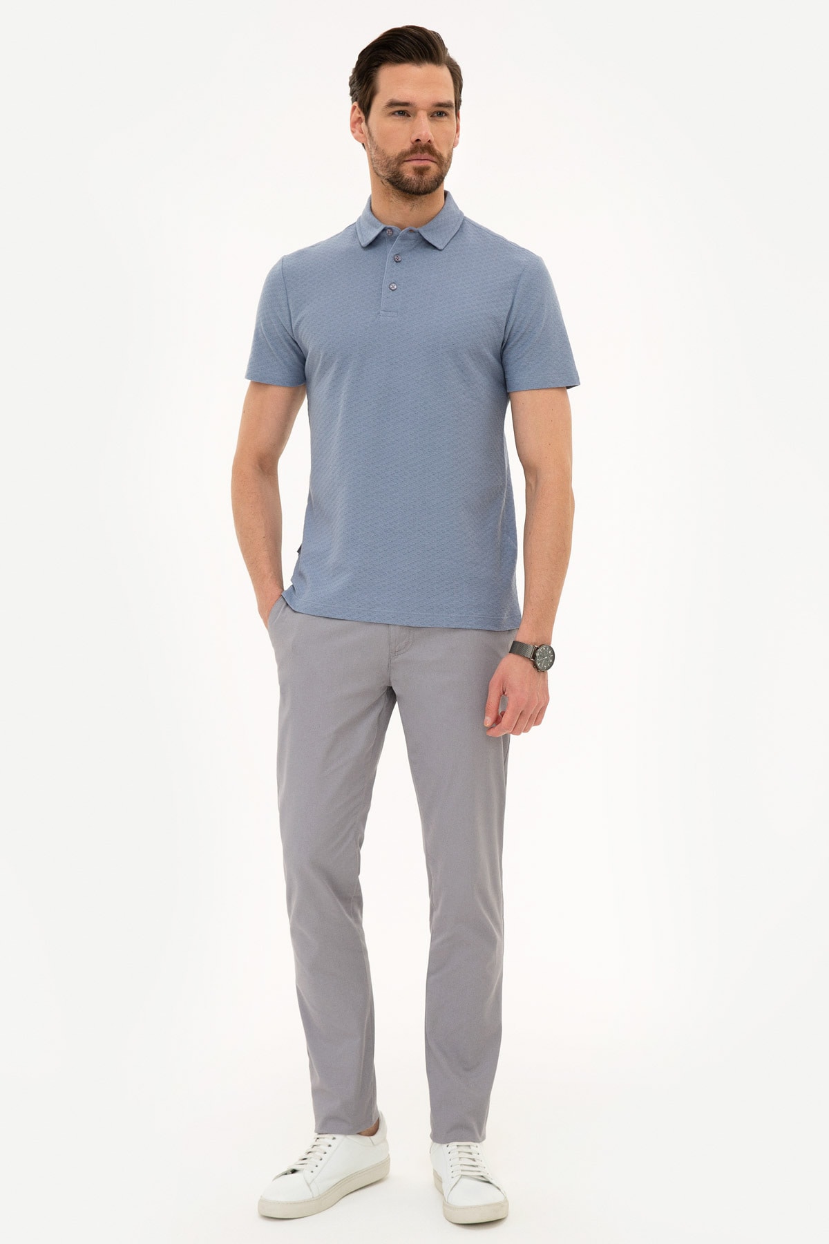 تیشرت مردانه صورتی پیرکاردین | G021SZ011.000.978004.VR034 اورجینال - تصویر 4