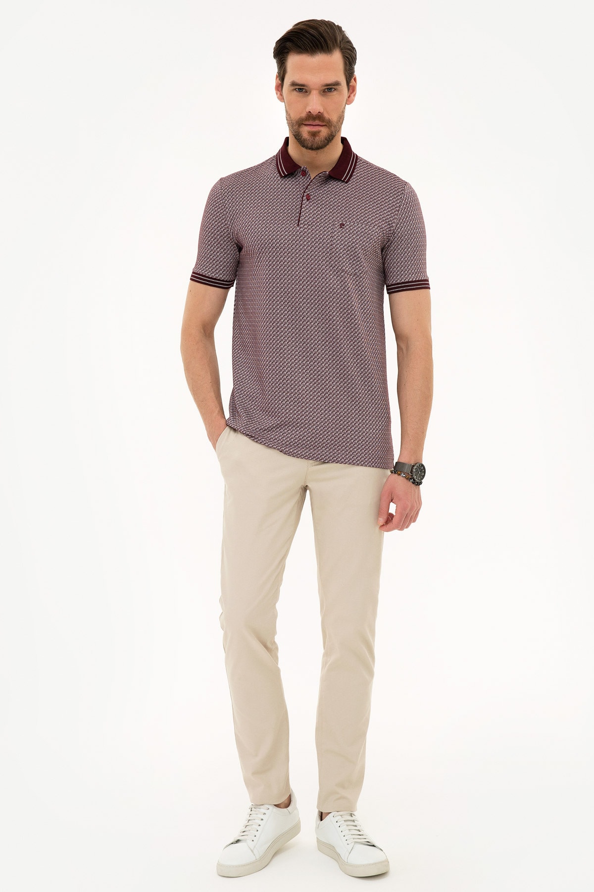 تیشرت مردانه بورگوندی پیرکاردین | G021SZ011.000.989116.VR014 اورجینال - تصویر 4