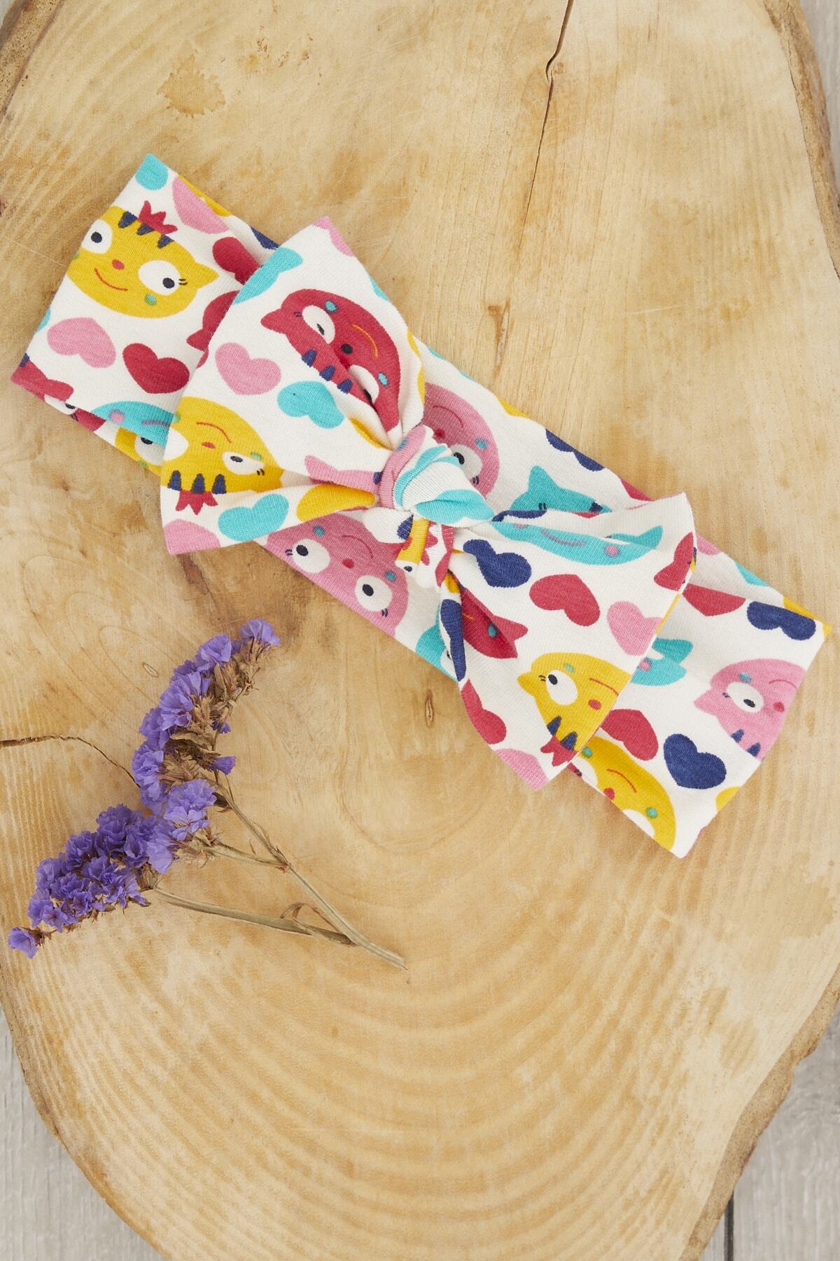 El Yapımı Yumuşak Fiyonk Bağlamalı Doğal Pamuklu Penye Bebek Çocuk Kız Bandana GÖKKUŞAĞI SERİSİ 4