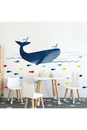 Balina ve Küçük Renkli Balıklar Çocuk Odası Duvar Sticker TYC00138092515