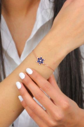 Mavi Kamelya Çiçeği Gümüş Bileklik dop9455444igo