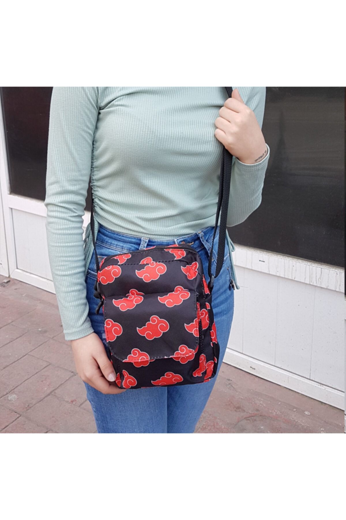 K stebek Naruto Shippuden Akatsuki Clouds Adjustable Crossbody Bag