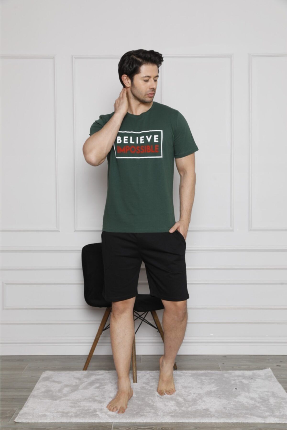 BERİN HOMEWEAR Erkek Pamuklu Kısa Kollu Şortlu Pijama Takımı