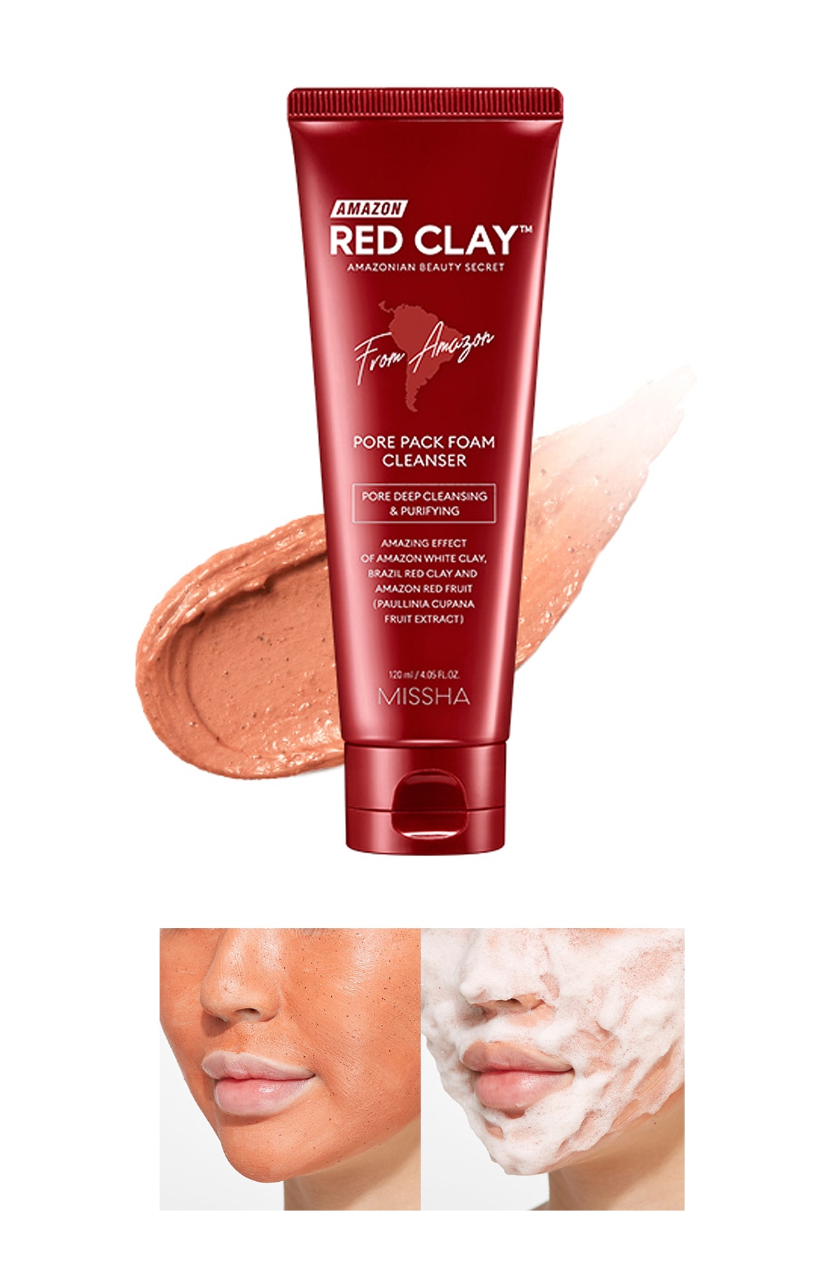 Gözenekli Ciltler İçin Amazon Kili Temizleyici 120ml Amazon Red Clay Pore Pack Foam Cleanser