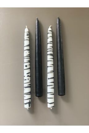 4 Lü Set Siyah Zebra Desen - Siyah Şamdan Mumu GZMH-07141