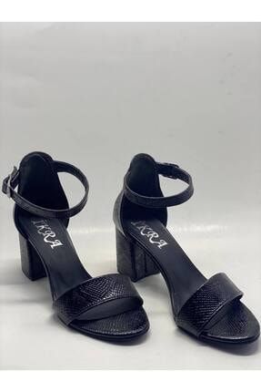 Kadın Siyah Rugan Topuklu Sandalet GZLtekbant17