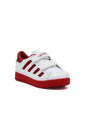 Unisex Çocuk Beyaz Kırmızı Cırtlı Spor Ayakkabı MR0110
