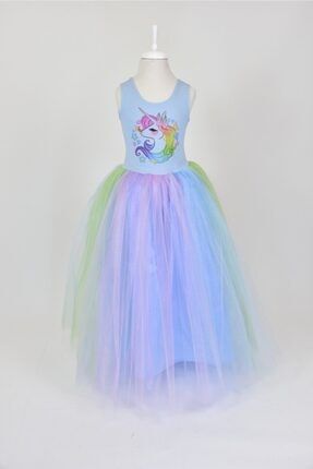 Unicorn Elbise Renkli Uzun Etekli Kız Çocuk Kostümü UNC006