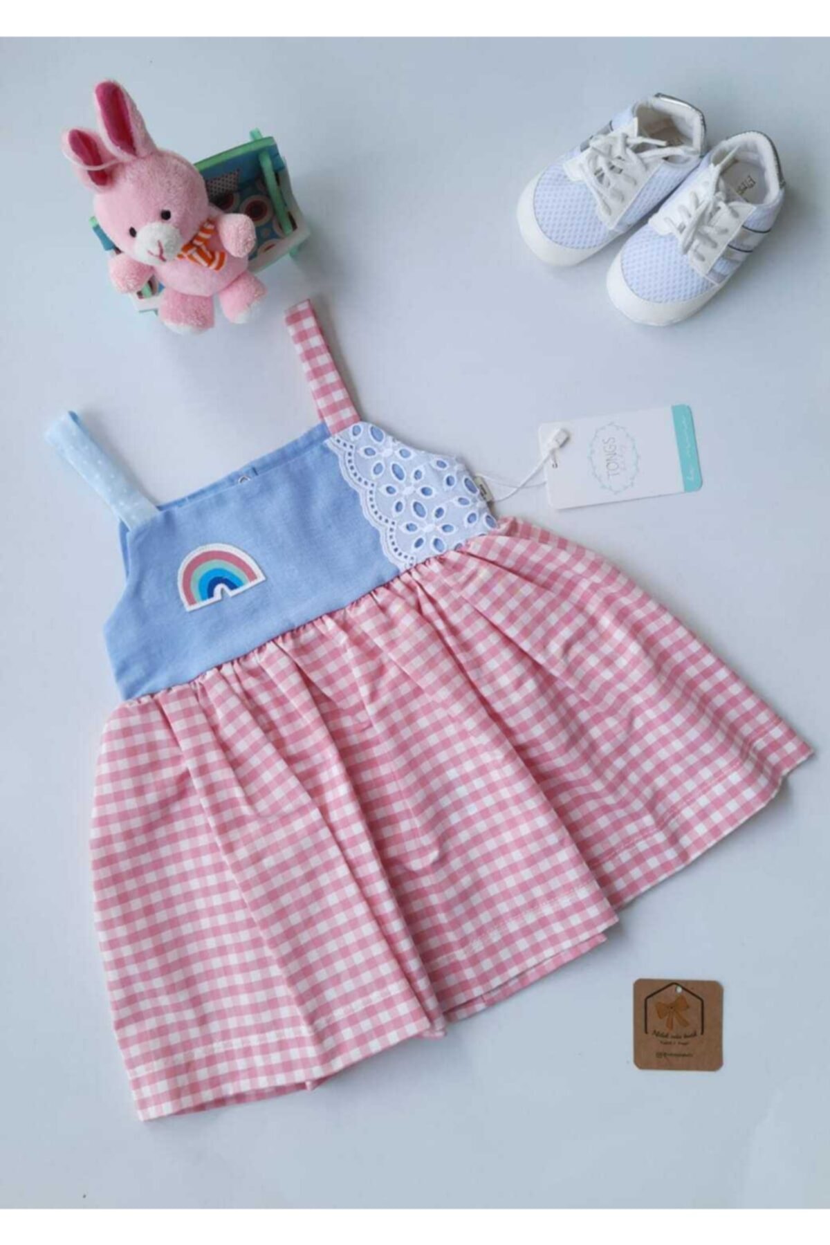 Tongs Baby Kız Bebek Pembe Kareli Elbise