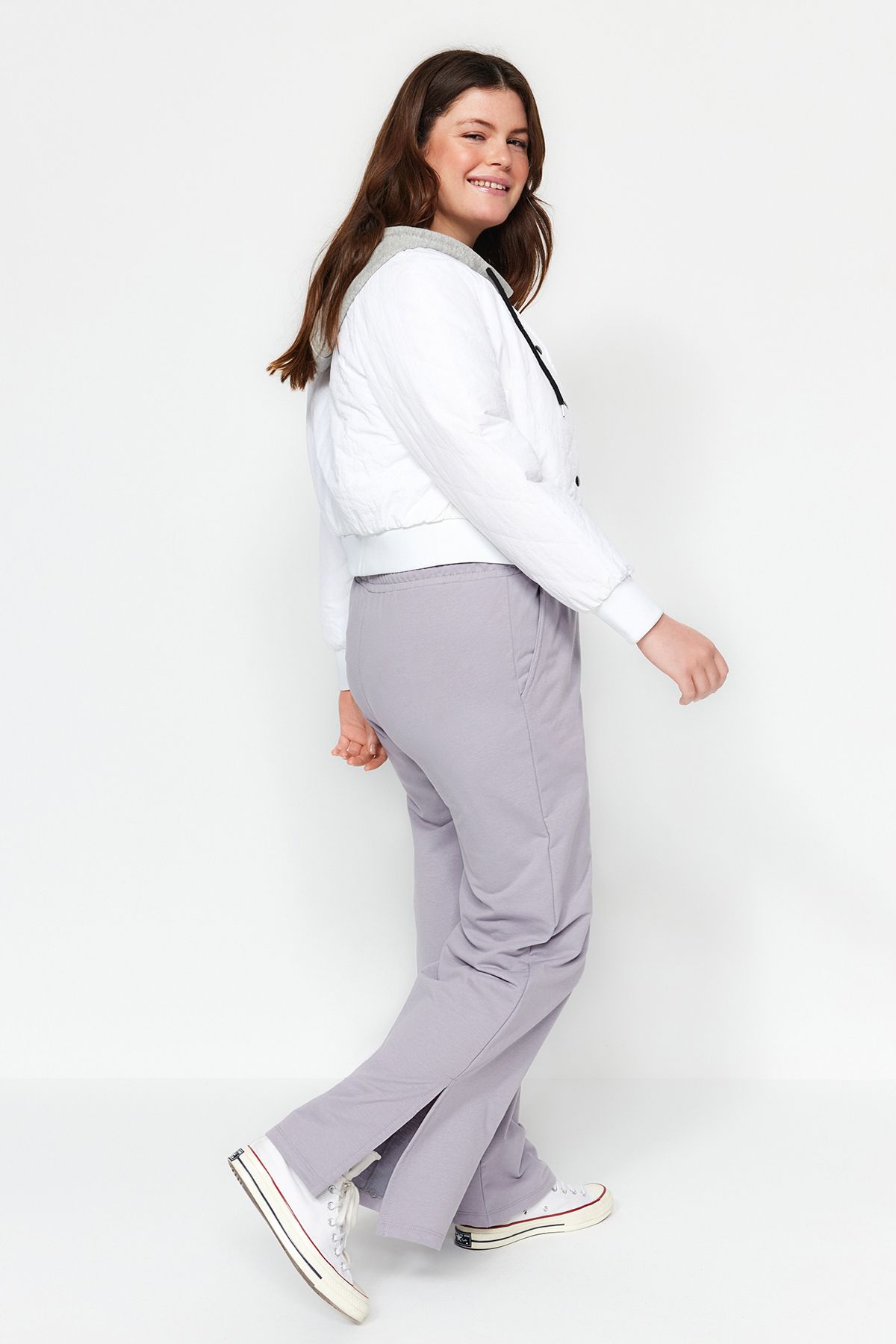 Trendyol Curve Plus Size Sweatpants - Gray - Flare - Trendyol