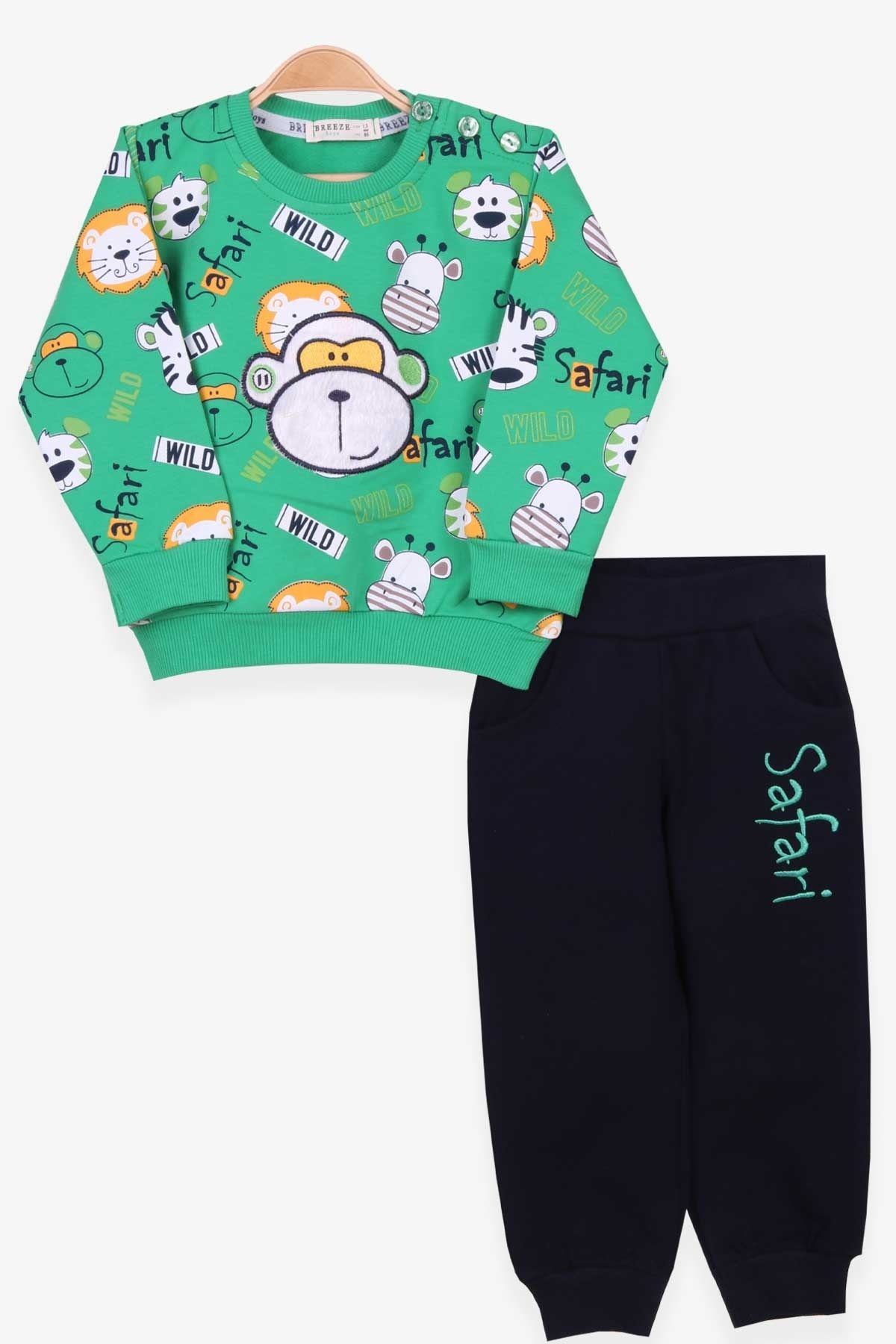 Breeze Boy s Tracksuit Set with Monkey Embroidery Age 1 4 Green