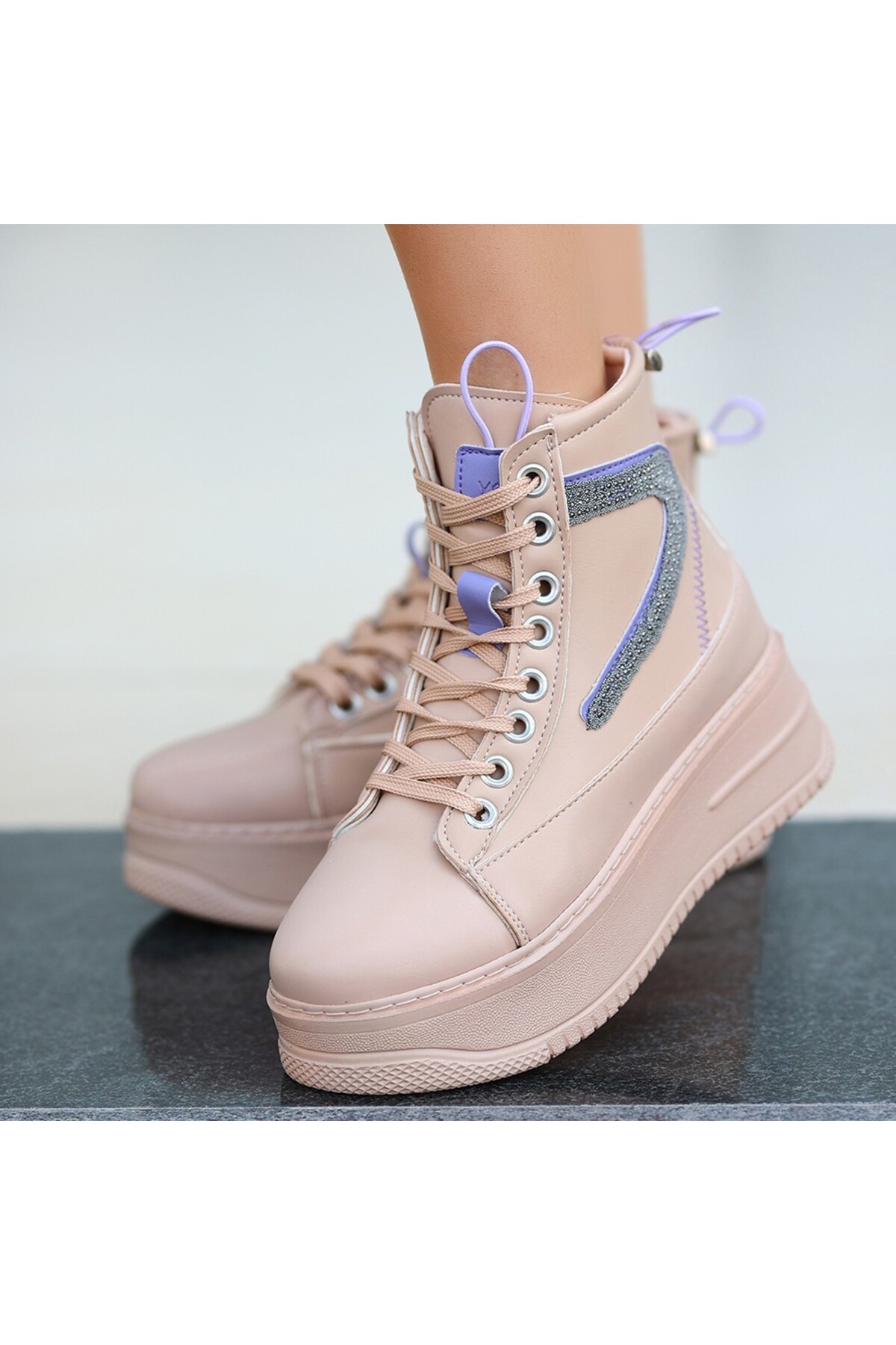 Pone Nude Cilt Lila Detaylı Bağcıklı Bot