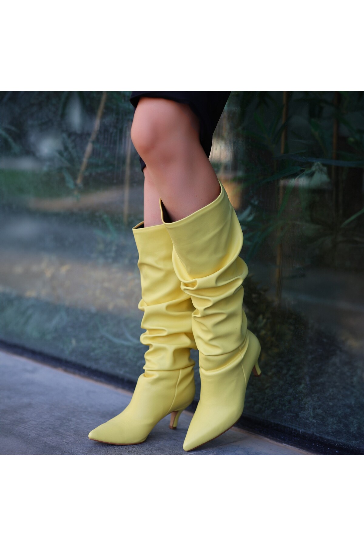 Ewon Sarı Cilt Topuklu Çizme