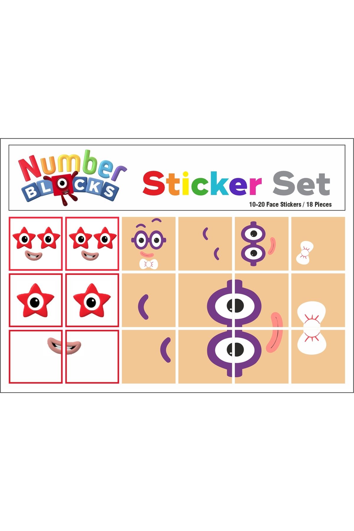 Pass Pano-Number Blocks Math Educational Unit Cube Snapcubes Head Sticker /10-100 Sticker 18 Pcs 5