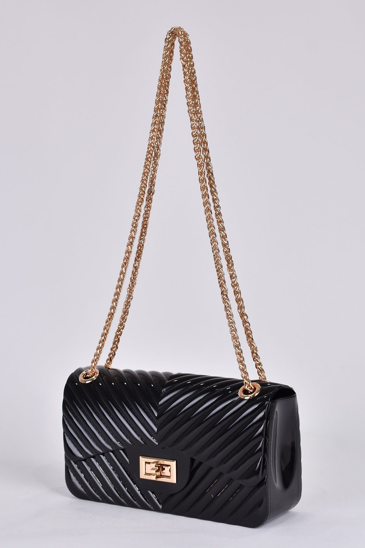 ELATAE Women s Chain Shoulder Strap Silicone Crossbody Bag Shiny
