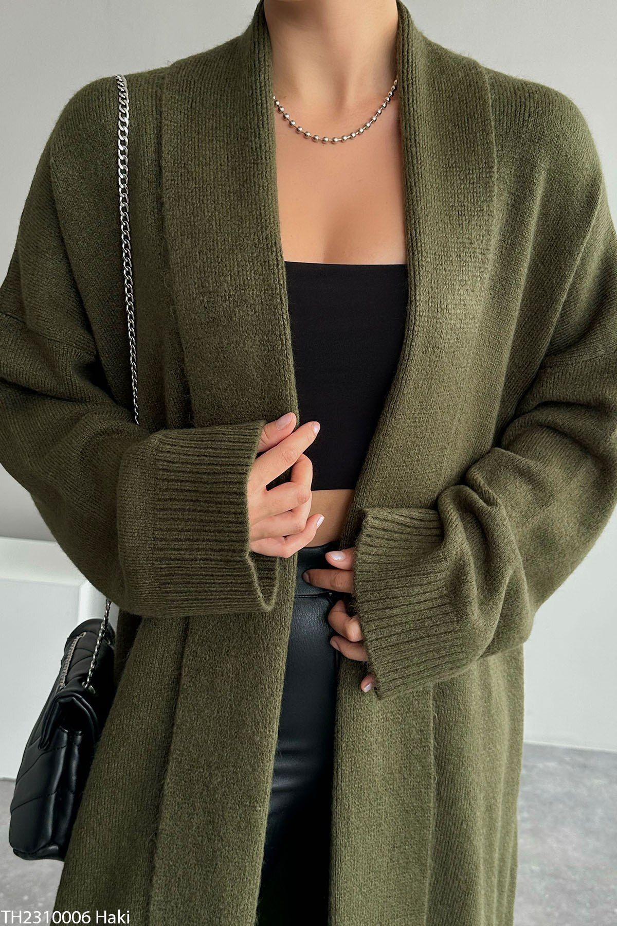 Khaki green long cardigan outlet