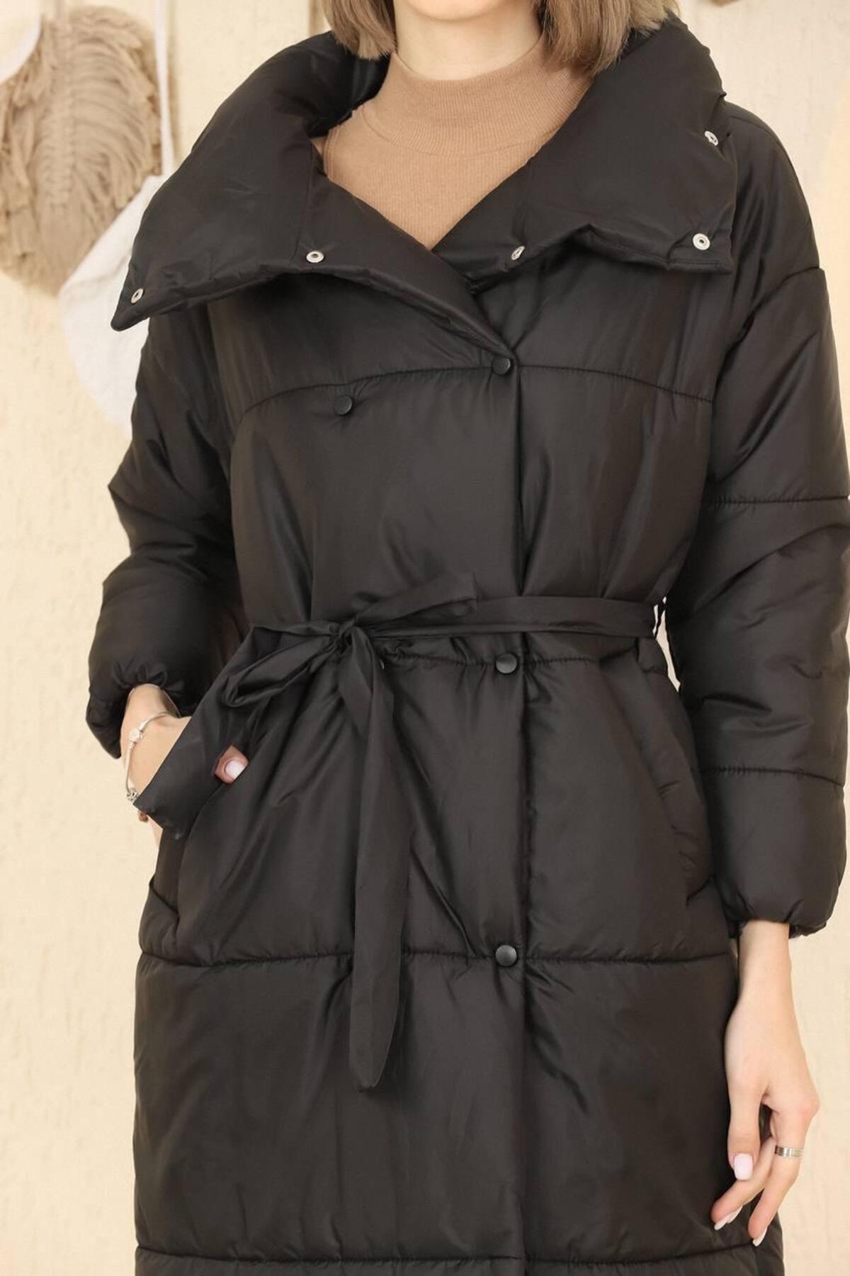 BY DİLEK ÇETİN ACCESSORY  Kadın midi boy siyah şişme mont - Görsel 2