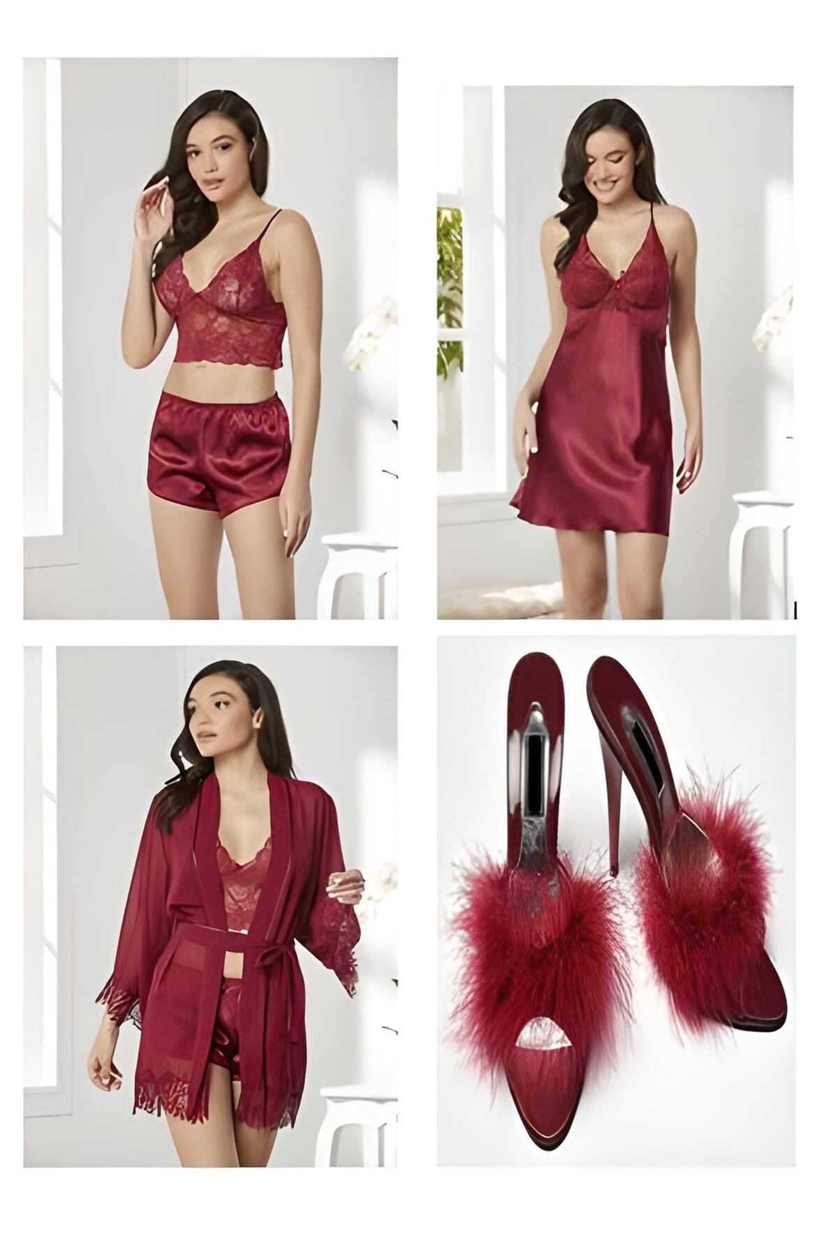 GC Saten - Şifon Dörtlü Çeyiz Seti - 7005 Yeni Model