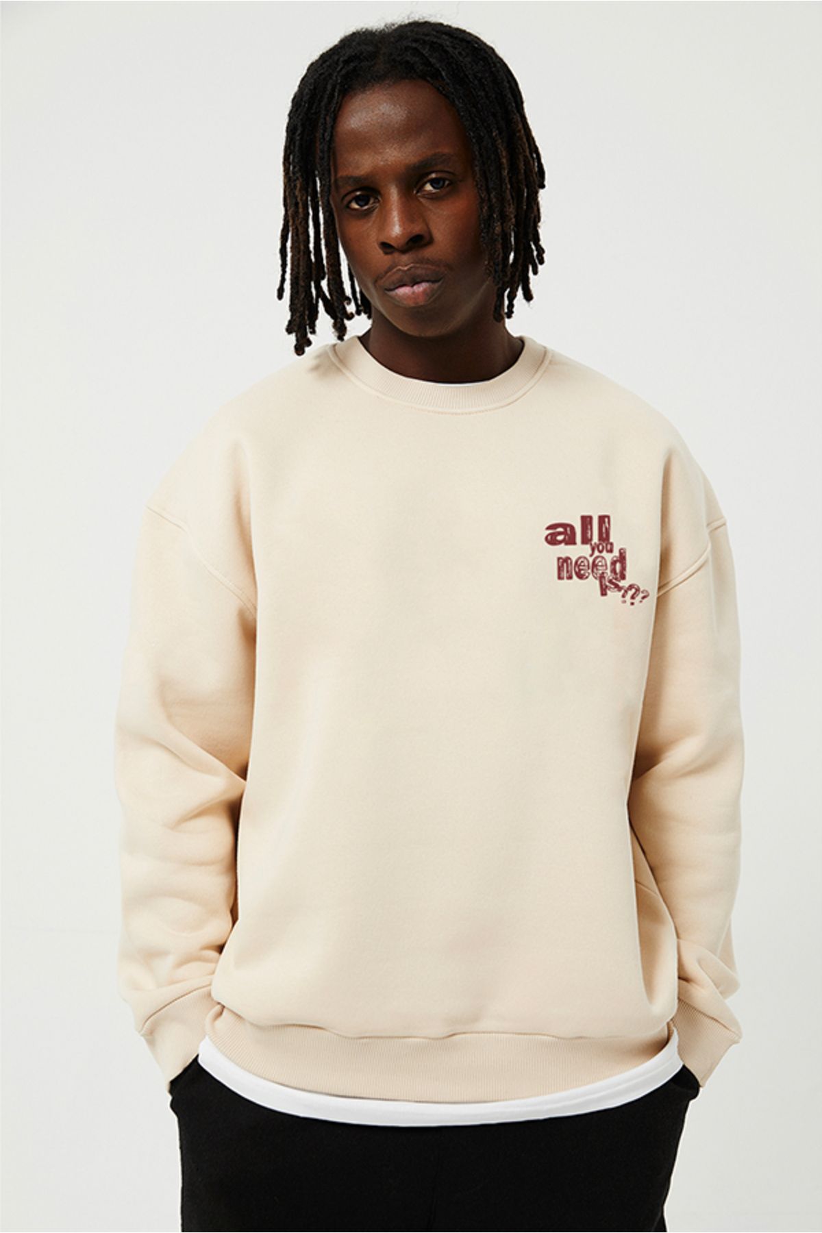 Eazy Co-Eazy All You Need Oversize Καμήλα Unisex Στρογγυλή Κόψη Χοντρό Φούτερ 3