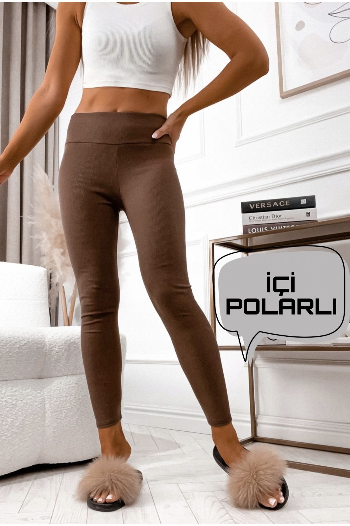 FIT LUXURY High Waisted and Tightening Knitted Corded Fabric Winter Tights with Fleece Inside Trendyol
