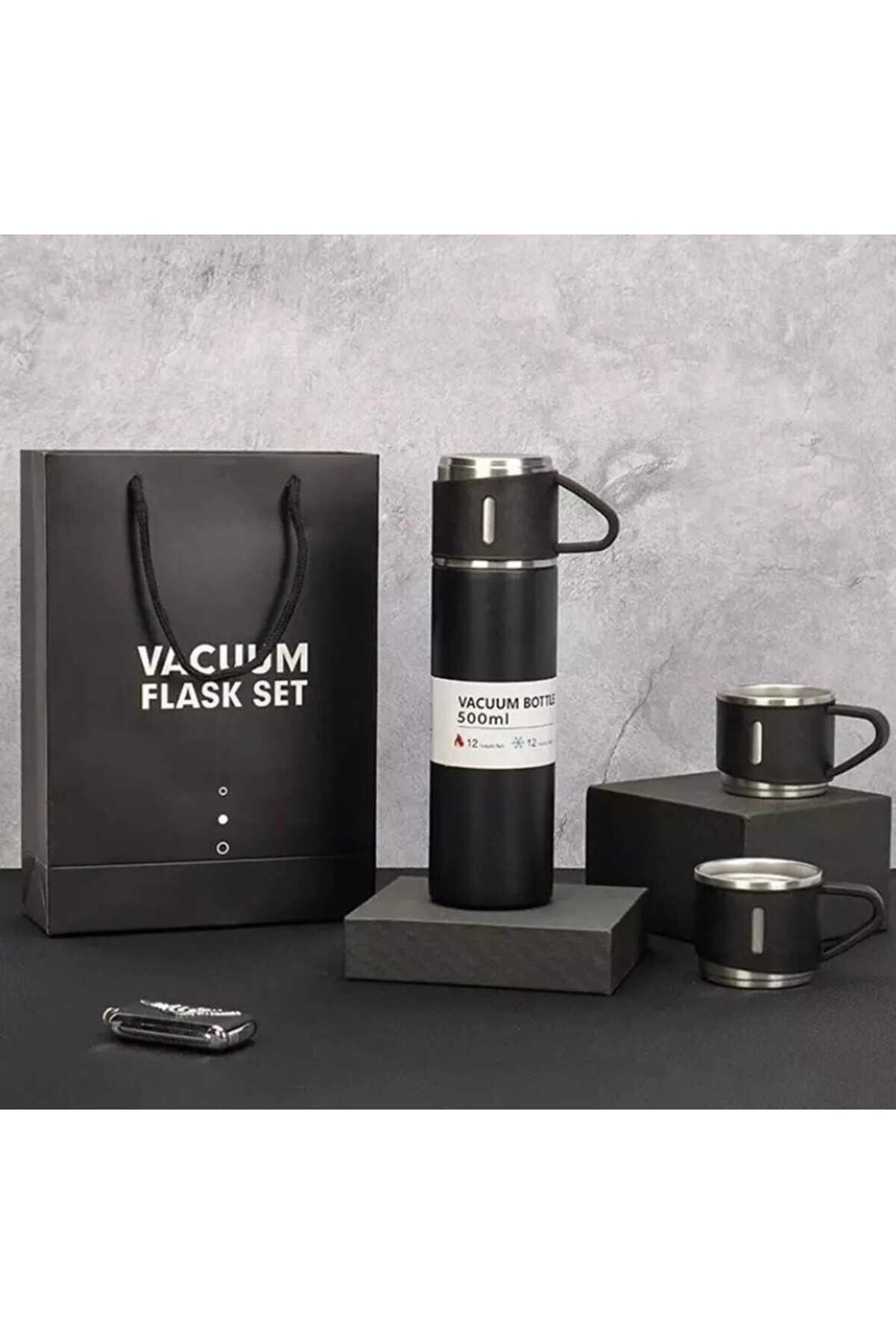 VACUUM TERMOS VAAKUM FLASK SET Vakumlu Profesyonel 500Ml 3 Fincanlı