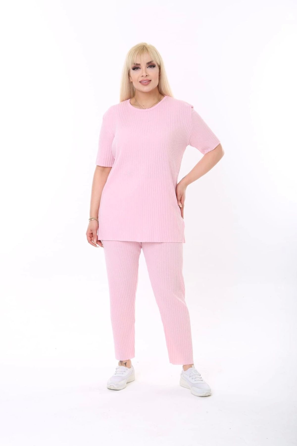 ModaSehle-Set de camisole duble cu mânecă scurtă, cu fantă elastică în talie 2