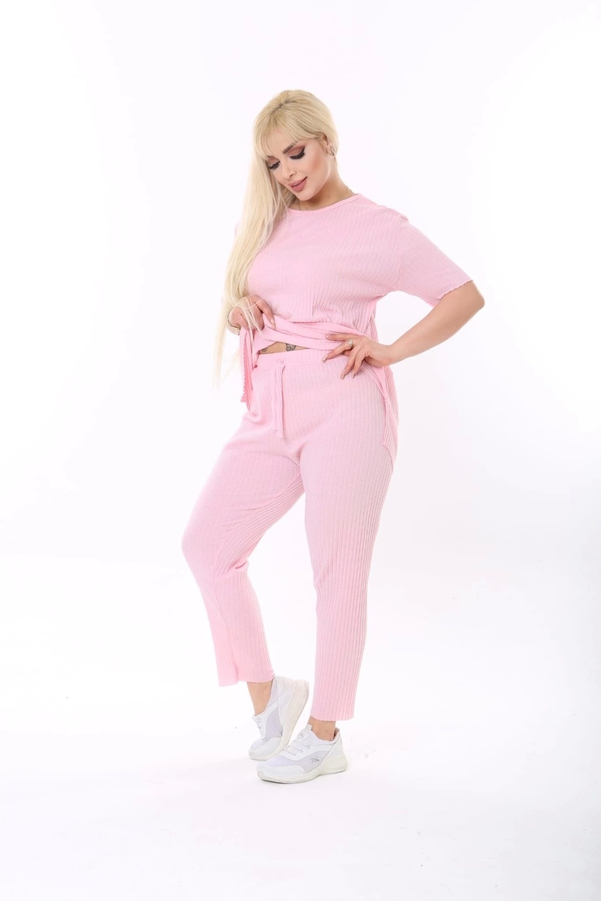 ModaSehle-Set de camisole duble cu mânecă scurtă, cu fantă elastică în talie 5