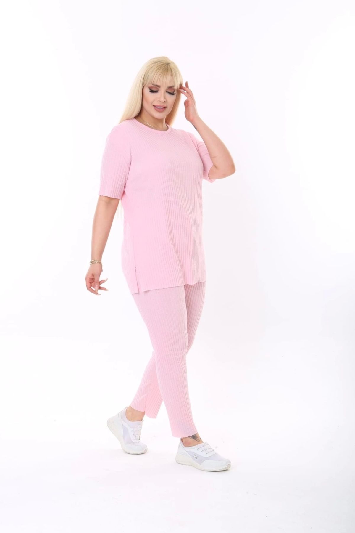 ModaSehle-Set de camisole duble cu mânecă scurtă, cu fantă elastică în talie 4