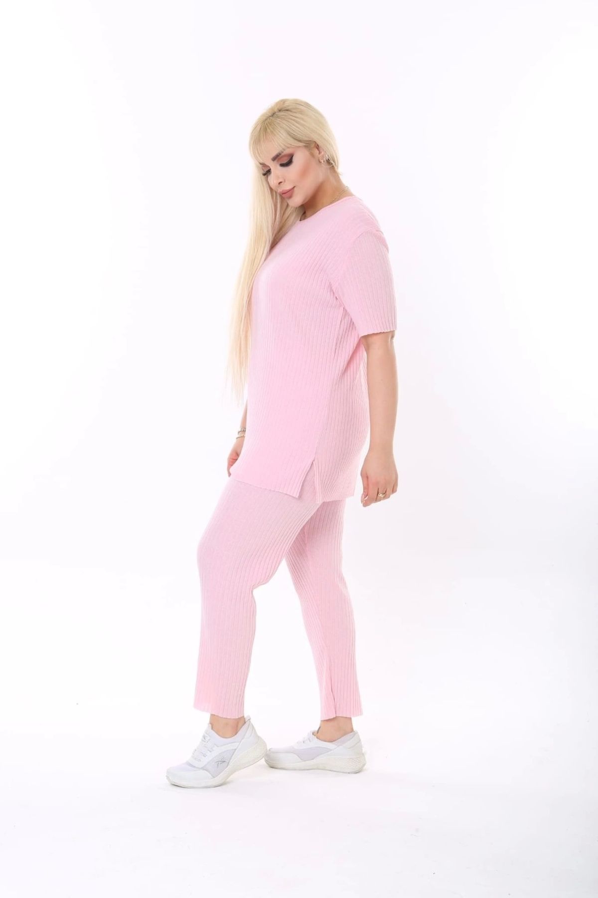 ModaSehle-Set de camisole duble cu mânecă scurtă, cu fantă elastică în talie 3